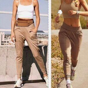 Free People Movement High Fives Jogger Pants Tan Khaki Women’s Size M
